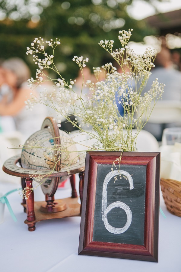 Mału globus na stole weselnym jako dekoracja ślubna