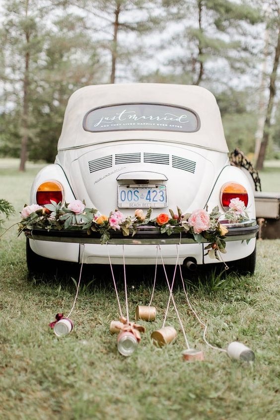 dekoracja samochodu na ślub DIY