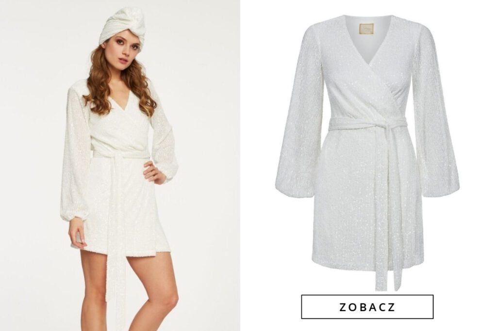 BIAŁA KOPERTOWA SUKIENKA Z CEKINAMI INES Swing Fashion
